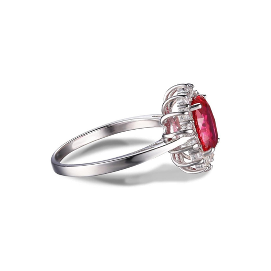 Klassieke Robijnen Halo Ring | Witgoud