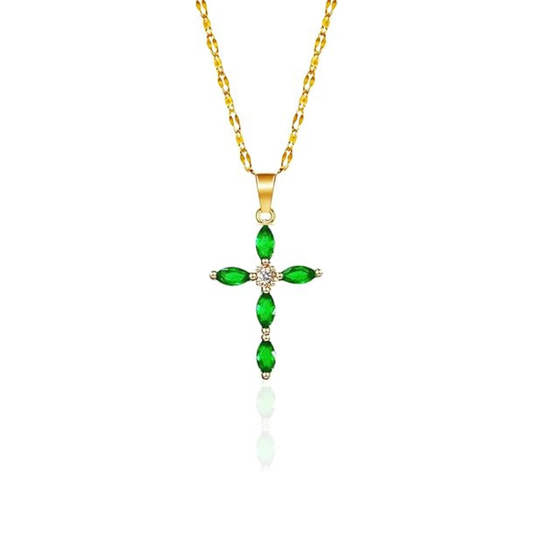 Gouden Smaragden Marquise Kruis Ketting